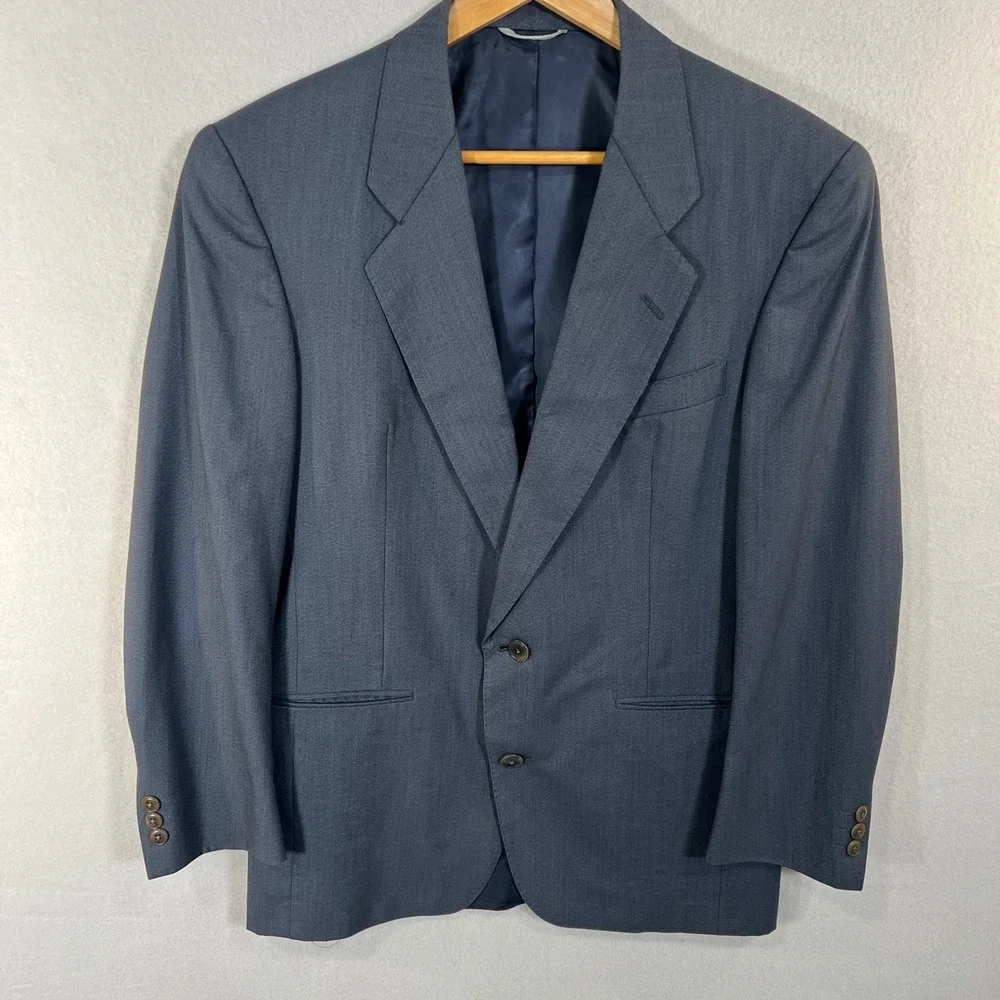 Vitale Barberis Canonico Wool Blazer Gray Micro Herringbone Vintage‎ HS&M 37S